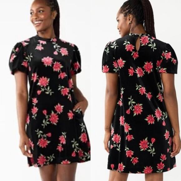 Draper James RSVP Short Sleeve Mockneck Velvet Floral Dress Size XS - Picture 10 of 10